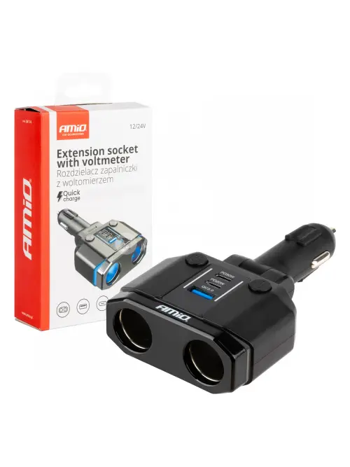 Dvojitá predlžovacia zásuvka PD30W PD20W QC3.0 12/24V max 200W AMIO-04174