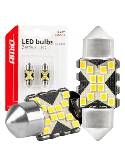 LED žiarovky CANBUS 12SMD Festoon C5W 2016 31mm White 12/24V AMiO-04235