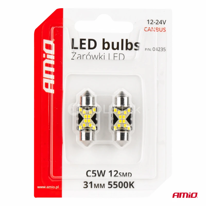 LED žiarovky CANBUS 12SMD Festoon C5W 2016 31mm White 12/24V AMiO-04235