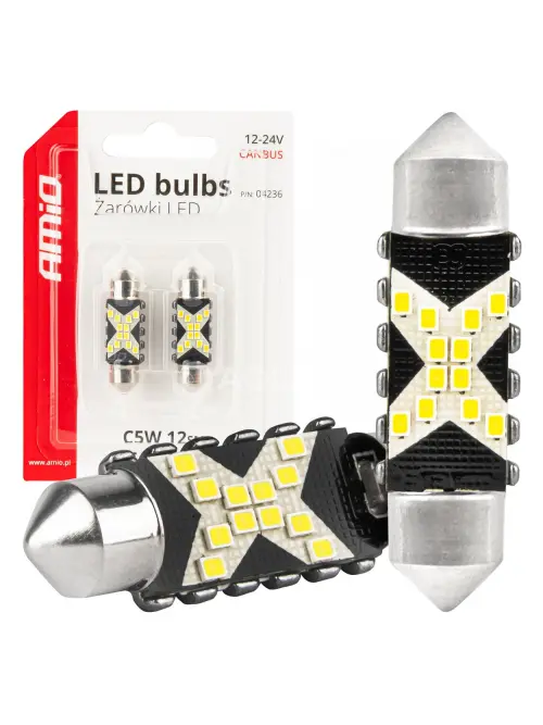 LED žiarovky CANBUS 12SMD Festoon C5W 2016 36mm White 12/24V AMiO-04236