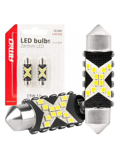 LED žiarovky CANBUS 12SMD Festoon C5W 2016 39mm White 12/24V AMIO-04237