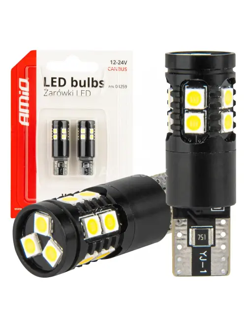 LED žiarovky CANBUS T10 W5W 13SMD 3030 White 12V/24V AMIO-04259
