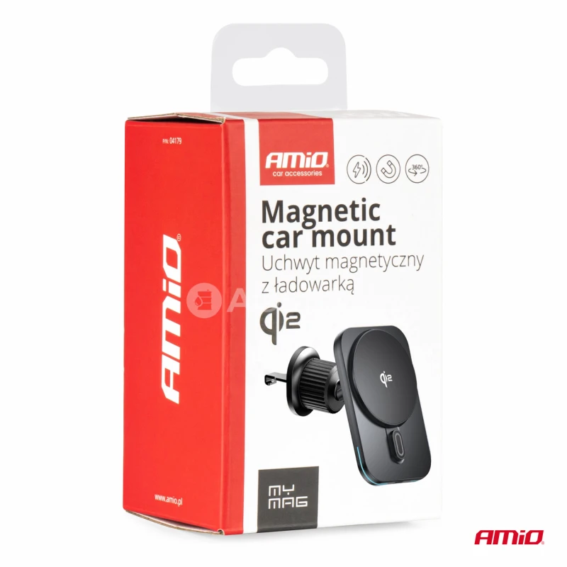 Držiak s magnetickou rychlonabíjačkou do auta Qi2 15W AMiO-04179