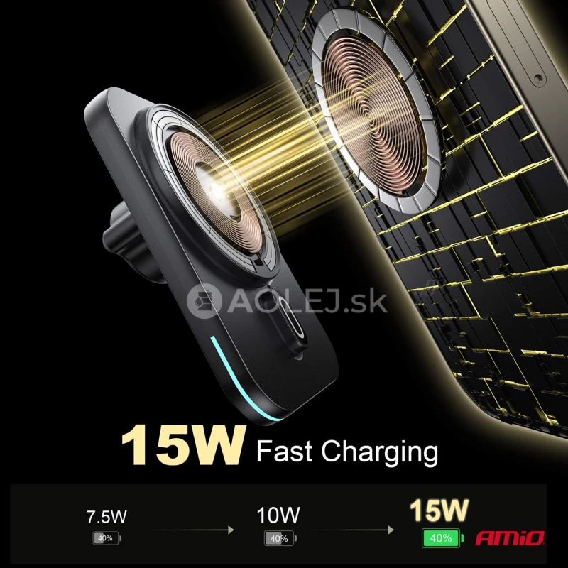 Držiak s magnetickou rychlonabíjačkou do auta Qi2 15W AMiO-04179