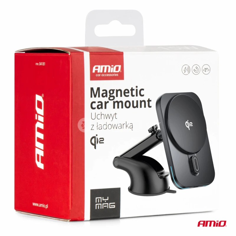 Držiak s magnetickou rychlonabíjačkou do auta Qi2 15W AMiO-04181