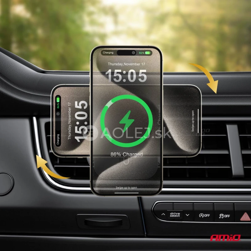 Držiak s magnetickou rychlonabíjačkou do auta Qi2 15W AMiO-04181