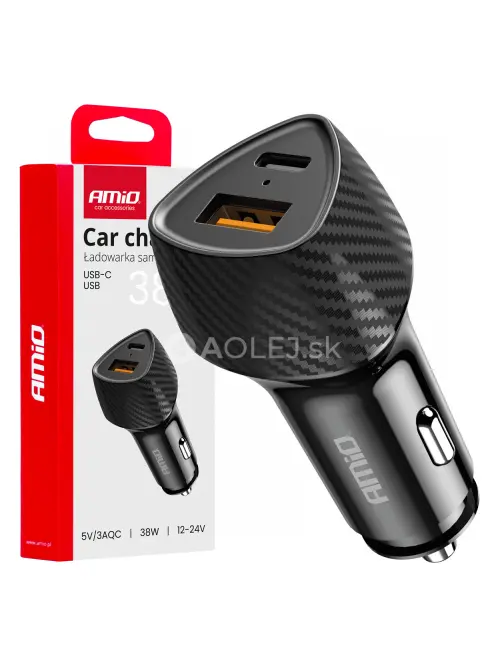 Nabíjačka do auta QC+PD 38W USB-A + USB-C AMiO-04283