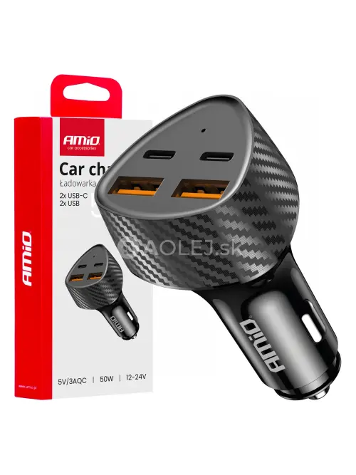 Nabíjačka do auta 50W 2xUSB-A + 2xUSB-C AMiO-04284