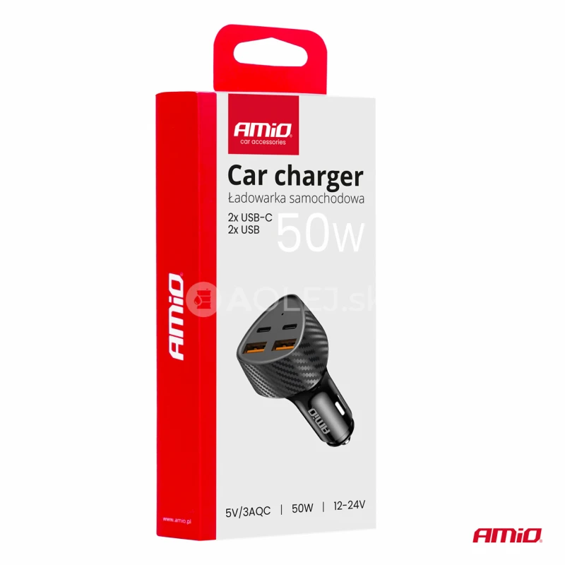 Nabíjačka do auta 50W 2xUSB-A + 2xUSB-C AMiO-04284