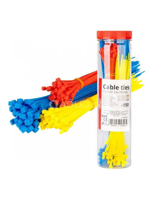 Plastov&eacute; sťahovacie p&aacute;sky viacfarebn&eacute;, 150ks AMiO-04316