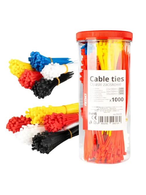 Plastov&eacute; sťahovacie p&aacute;sky viacfarebn&eacute;, 1000ks AMiO-04318