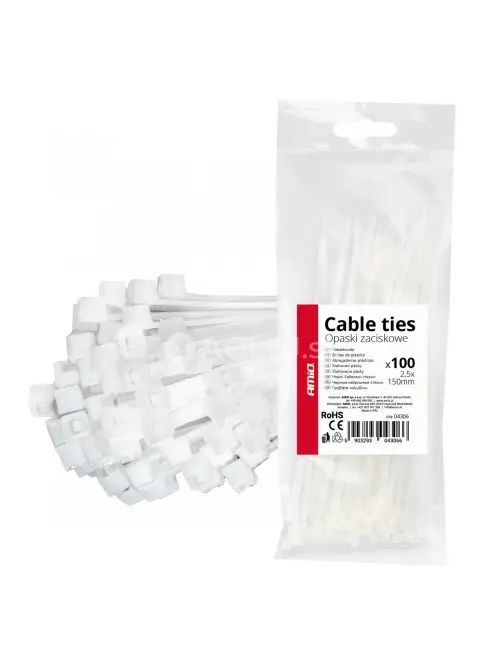 Biele k&aacute;blov&eacute; p&aacute;sky 2,5 &times; 150 mm 100 ks. AMIO-04306