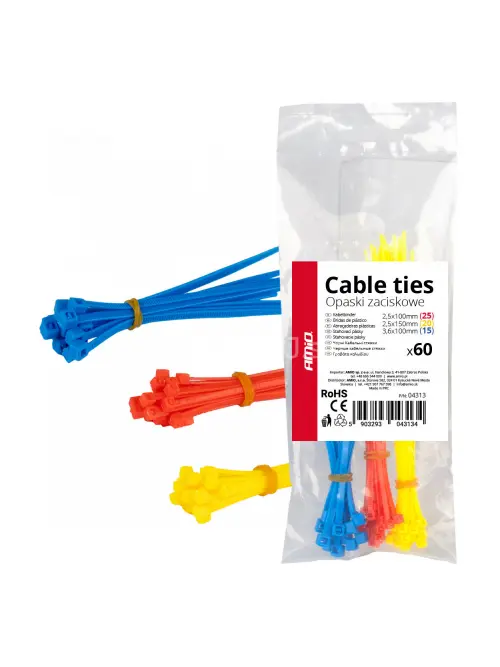 Plastov&eacute; sťahovacie p&aacute;sky viacfarebn&eacute; 60ks AMiO-04313