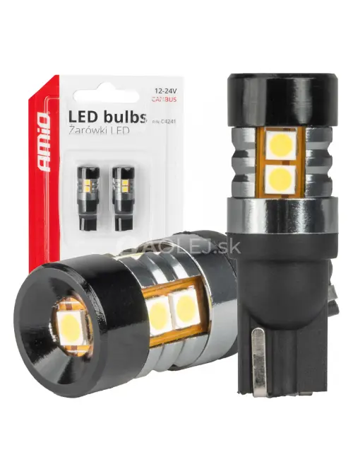 LED žiarovky CANBUS T10 W5W 9 SMD 3030 Biela 12V 24V AMiO-04241