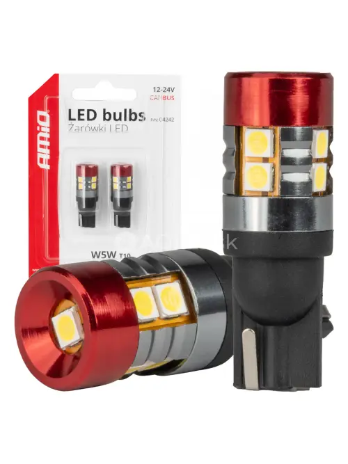 LED žiarovky CANBUS T10 W5W 9 SMD 3030 Biel&eacute; 12V 24V AMiO-04242
