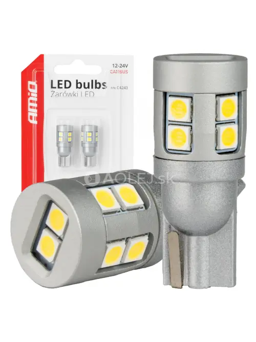 LED žiarovky CANBUS T10 W5W 12 SMD 3030 Biela 12V 24V AMiO-04243