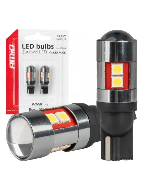 LED žiarovky CANBUS T10 W5W 9 SMD 3030 Biela 12V 24V 36V 48V AMiO-04244