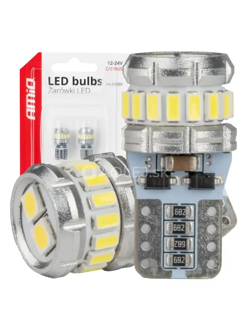 LED žiarovky CANBUS T10 W5W 16SMD 2SMD 3014 3030 Biela 12V 24V AMiO-04260