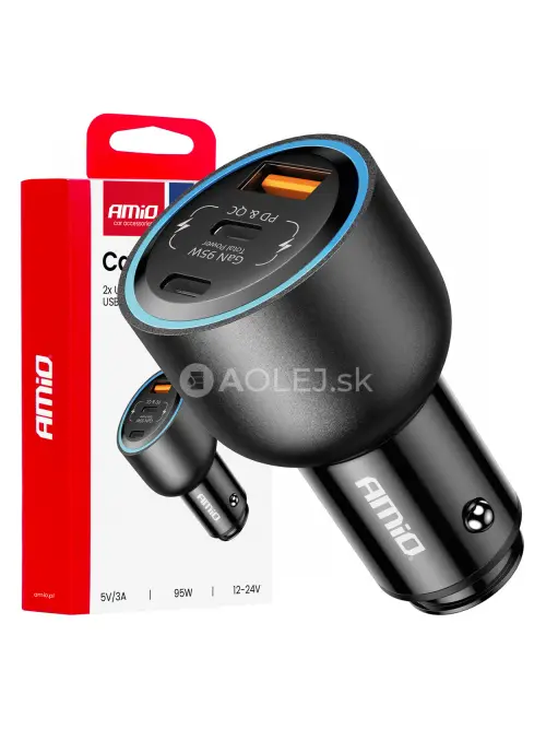 Nabíjačka do auta 2x USB C port + USB A port 12/24V 95W AMiO-04372