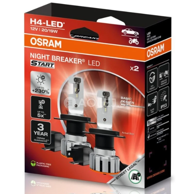Osram H4 +230% 12V 19W LED Start Night Breaker 2ks