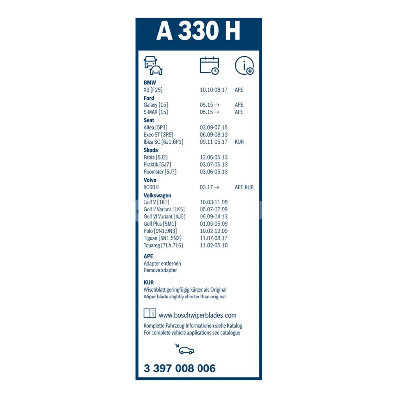 Zadn&yacute; stierač Bosch A330H 330mm 3397008006