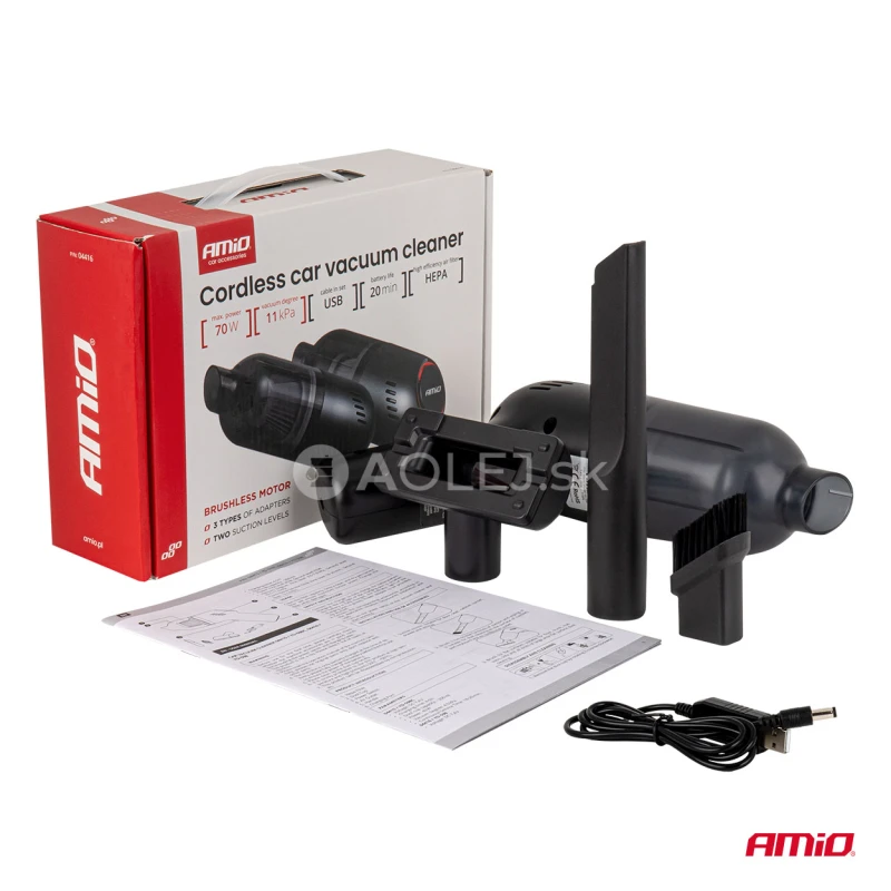 Bezdr&ocirc;tov&yacute; vys&aacute;vač do auta 70W 11kPa USB-C VC-08 HEPA AMiO-04416