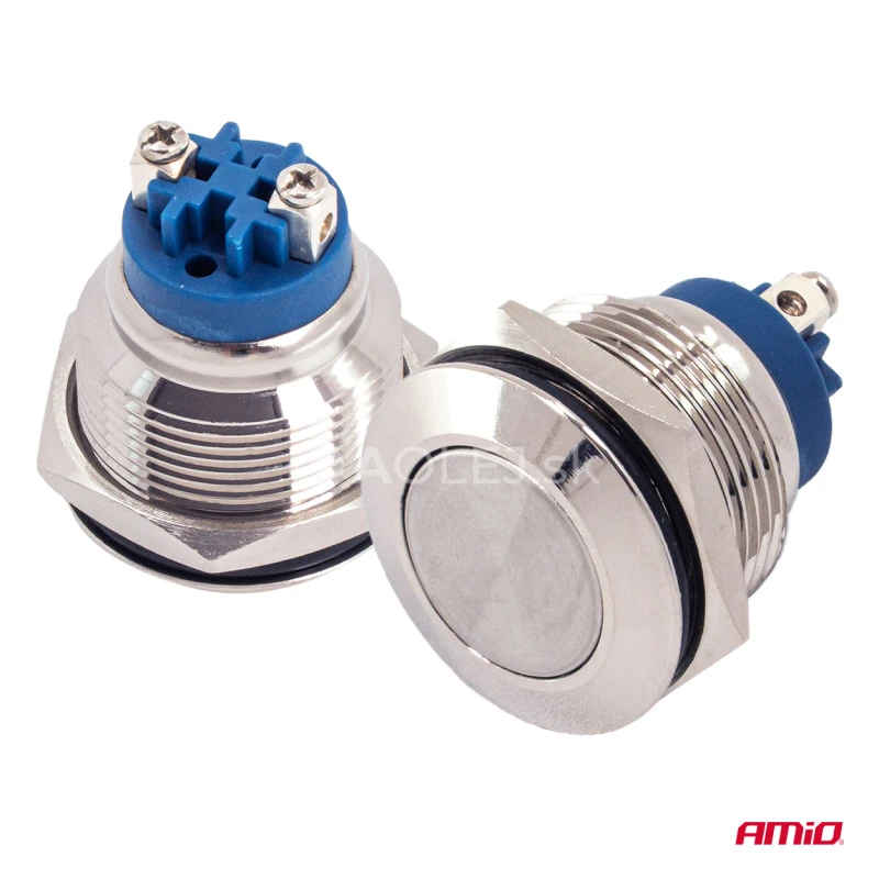 Prep&iacute;nač ploch&yacute; oceľov&yacute; ON/OFF 19mm 5A 12/230V AMiO-04474