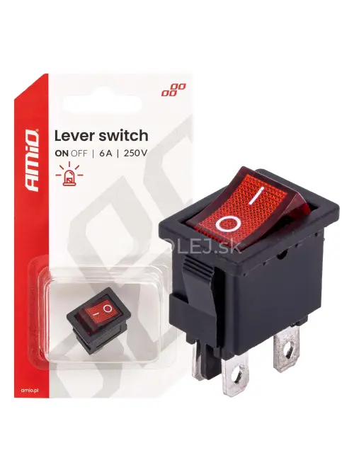 Prep&iacute;nač kol&iacute;skov&yacute; s červen&yacute;m podsvieten&iacute;m 6A 250V AMiO-04439