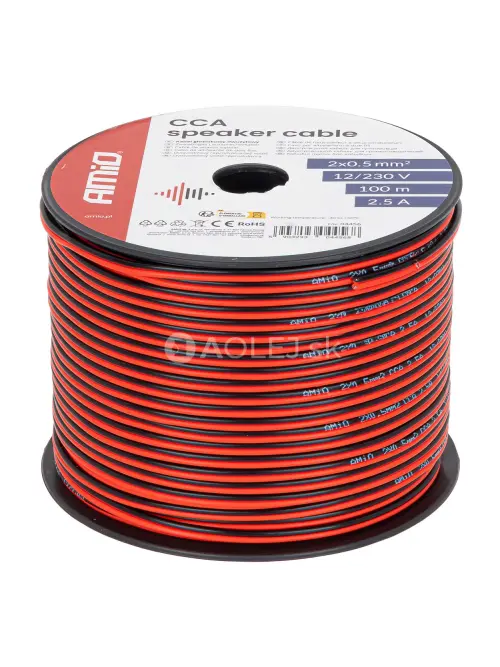 Vodič reproduktora dvojžilov&yacute; CCA 2x0.5mm2 100m 2.5A AMiO-04456