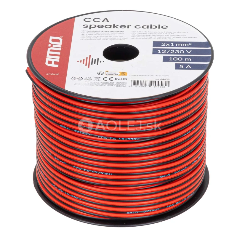 Vodič reproduktora dvojžilov&yacute; CCA 2x1mm2 100m 5A AMiO-04458