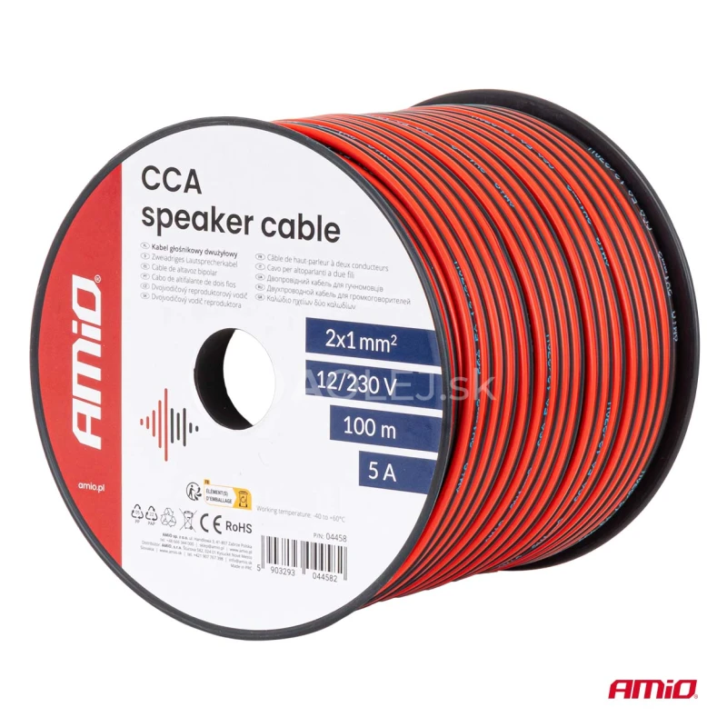 Vodič reproduktora dvojžilov&yacute; CCA 2x1mm2 100m 5A AMiO-04458
