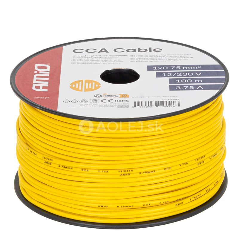 Vodič reproduktora jednožilov&yacute; CCA 1x0.75mm2 100m 3.75A 12/230V AMiO-04447