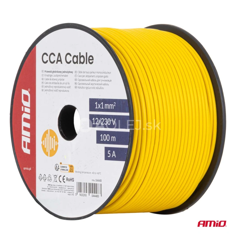 Vodič reproduktora jednožilov&yacute; CCA 1x1mm2 100m 5A 12/230V AMiO-04448