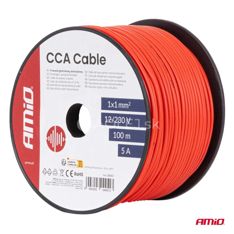 Vodič reproduktora jednožilov&yacute; CCA 1x1 mm2 100 m 5 A 12/230 V AMiO-04451