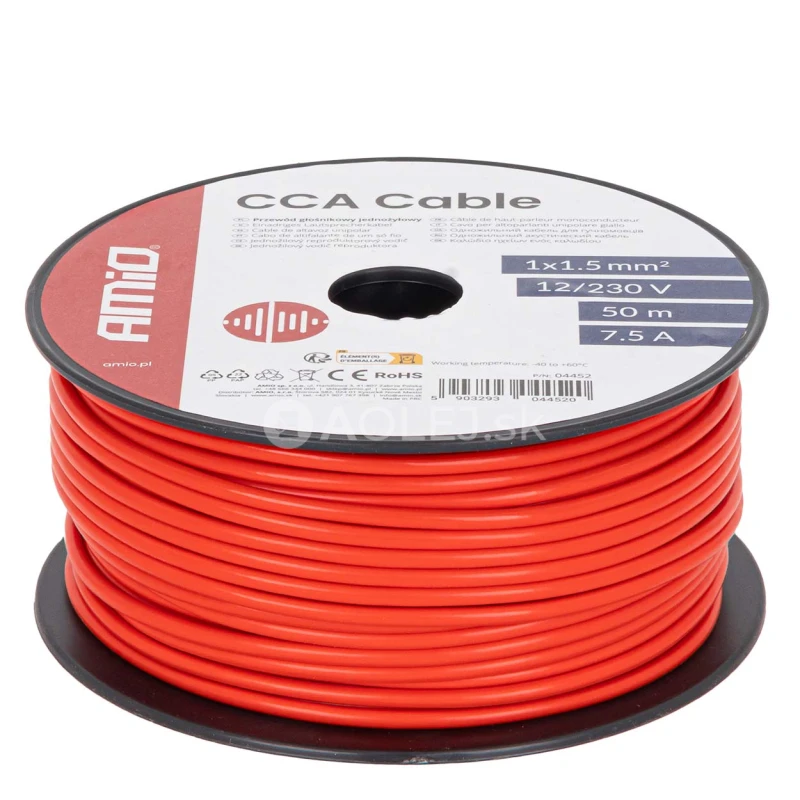 Vodič reproduktora jednožilov&yacute; CCA 1x1.5mm2 50m 7.5A 12/230V AMiO-04452