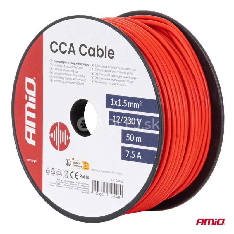 Vodič reproduktora jednožilov&yacute; CCA 1x1.5mm2 50m 7.5A 12/230V AMiO-04452