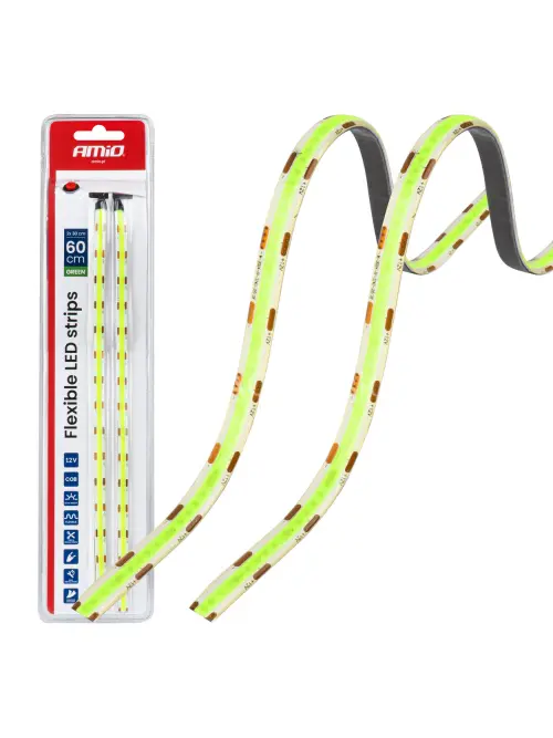 LED p&aacute;siky COB do auta zelen&eacute;, 2x30 cm, 12 V, AMiO-04573