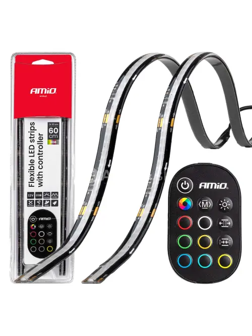 LED p&aacute;siky COB do auta s diaľkov&yacute;m ovl&aacute;dan&iacute;m viacfarebn&yacute; RGB 2x30cm 12V AMiO-04579