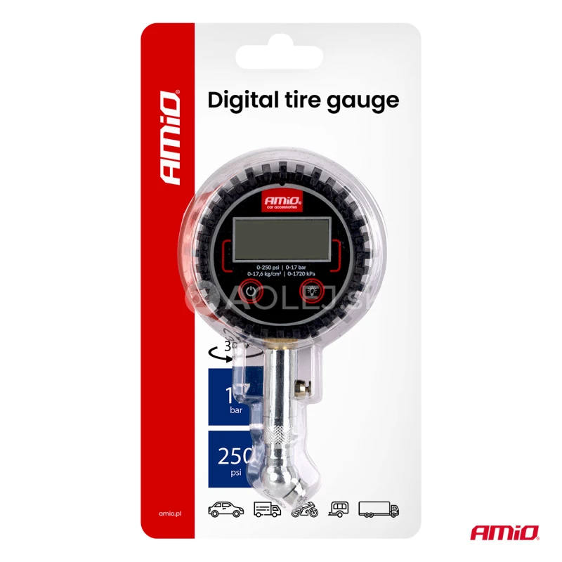Pneumerač digit&aacute;lny s otočnou hlavicou a resetovac&iacute;m ventilom 17 bar AMiO-04464