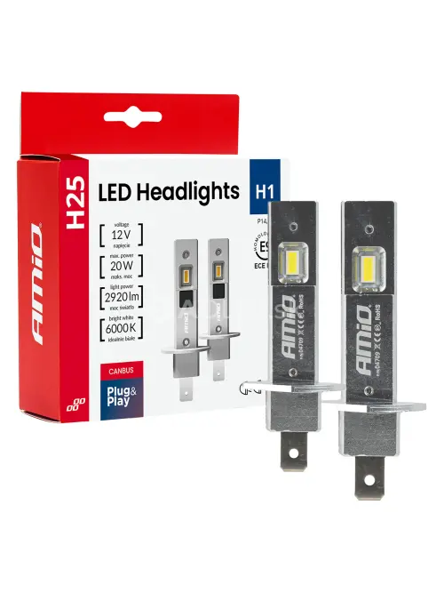 LED žiarovky hlavn&eacute;ho svietenia S&eacute;ria H25 CANBUS H1 12V 20W AMIO-04709