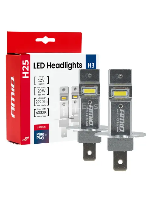 LED žiarovky hlavn&eacute;ho svietenia S&eacute;ria H25 CANBUS H3 12V 20W AMIO-04710