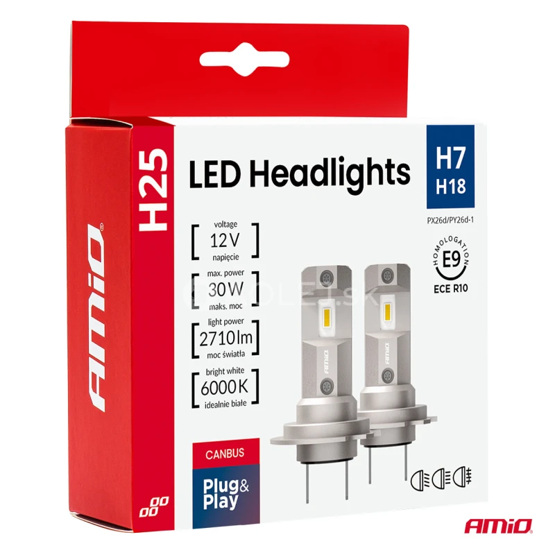 LED žiarovky hlavn&eacute;ho svietenia S&eacute;ria H25 CANBUS H7 H18 12V 30W AMIO-04712