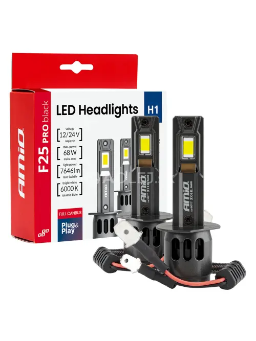 LED žiarovky hlavn&eacute;ho svietenia S&eacute;ria F25 PRO BLACK FULL CANBUS H1 68W 12V 24V AMIO-04717