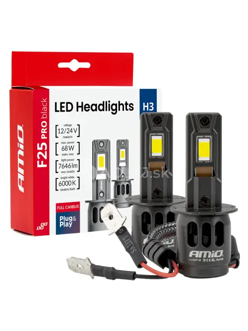 LED žiarovky hlavn&eacute;ho svietenia S&eacute;ria F25 PRO BLACK FULL CANBUS H3 68W 12V 24V AMIO-04718