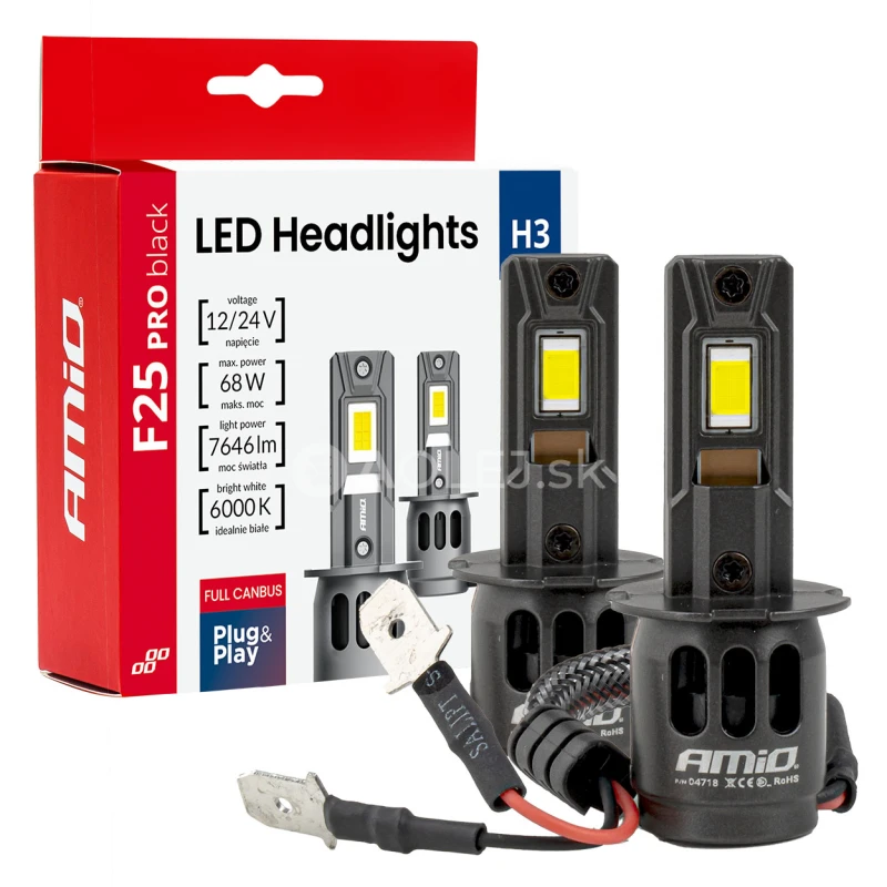 LED žiarovky hlavn&eacute;ho svietenia S&eacute;ria F25 PRO BLACK FULL CANBUS H3 68W 12V 24V AMIO-04718