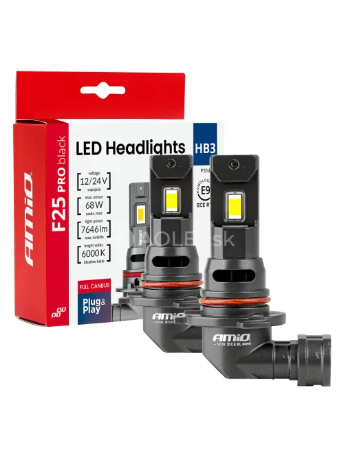 LED žiarovky hlavn&eacute;ho svietenia S&eacute;ria F25 PRO BLACK FULL CANBUS HB3 68W 12V 24V AMIO-04722