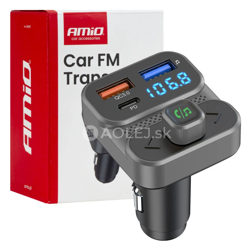 FM transmitter 2&times;USB-A 1&times;USB 12V 24V AMIO-04649