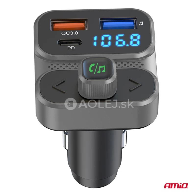 FM transmitter 2&times;USB-A 1&times;USB 12V 24V AMIO-04649