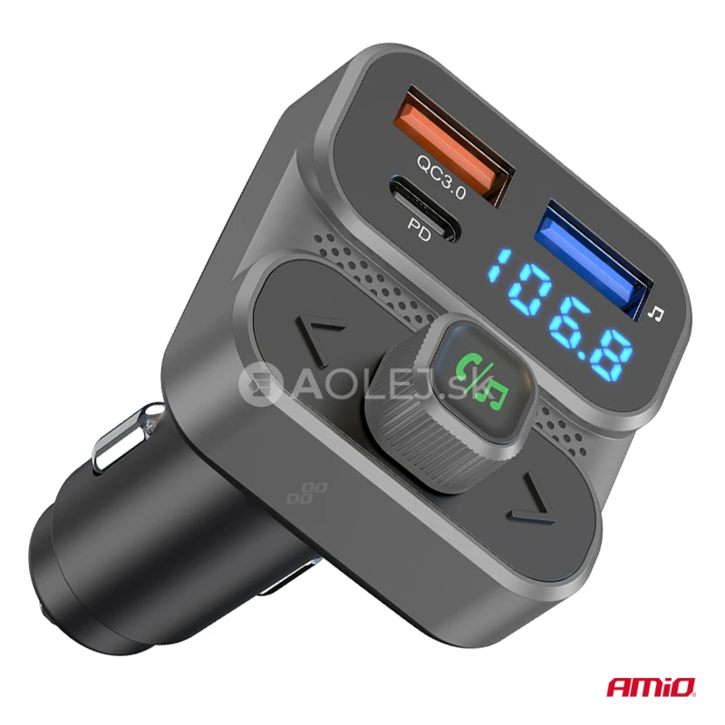 FM transmitter 2&times;USB-A 1&times;USB 12V 24V AMIO-04649