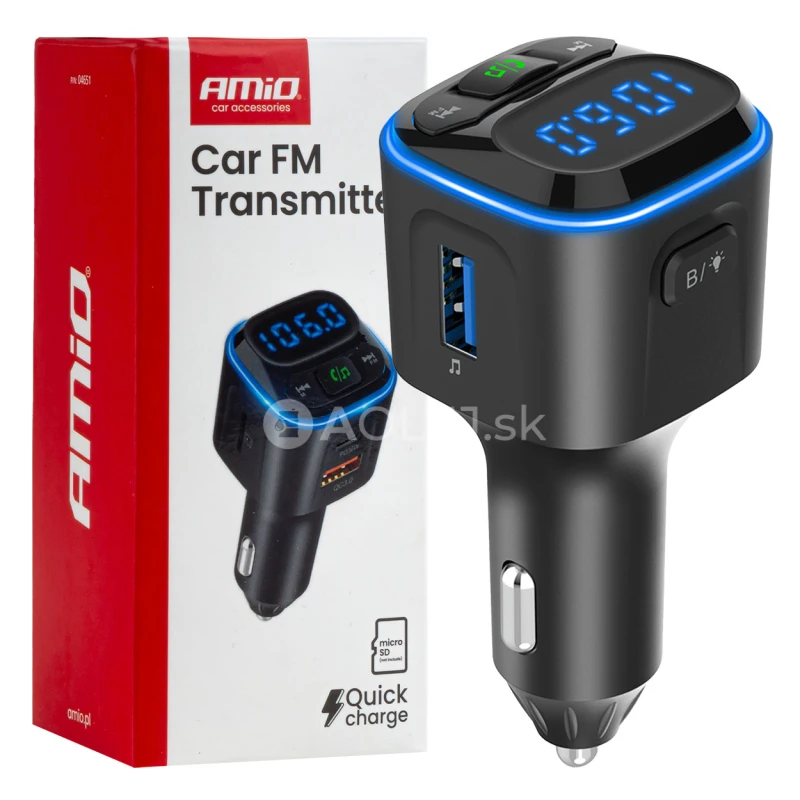 FM transmitter 1&times;USB-A 2&times;USB-C 12/24V AMiO-04651